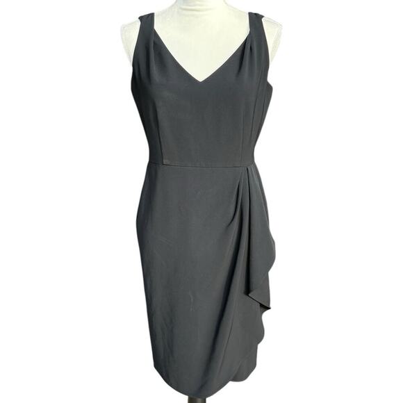 Lafayette 148 Petite Black Pleated Ruffle Crossed Shoulder Sleeveless Dress - 4P - Picture 2 of 10